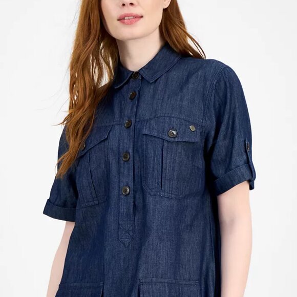 Tommy Hilfiger Utility Pocket Chambray Button-Front Minidress - Picture 4 of 8
